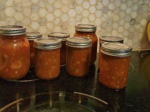 Homemade salsa in jars