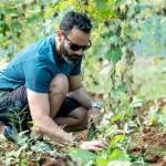 Man gardening with sun glasses for eye care