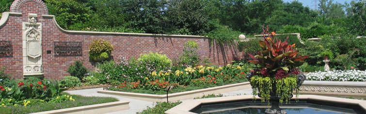 Brick wall and garden at the Lauritzen Gardens