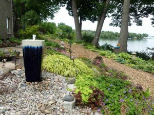 Hosta garden with fountain